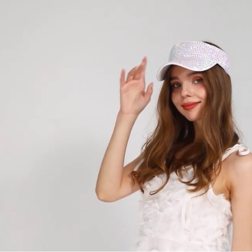 Stunning White AB Bling Visors Rhinestones Sport Sun Visor Caps Adjustable - Picture 7 of 7